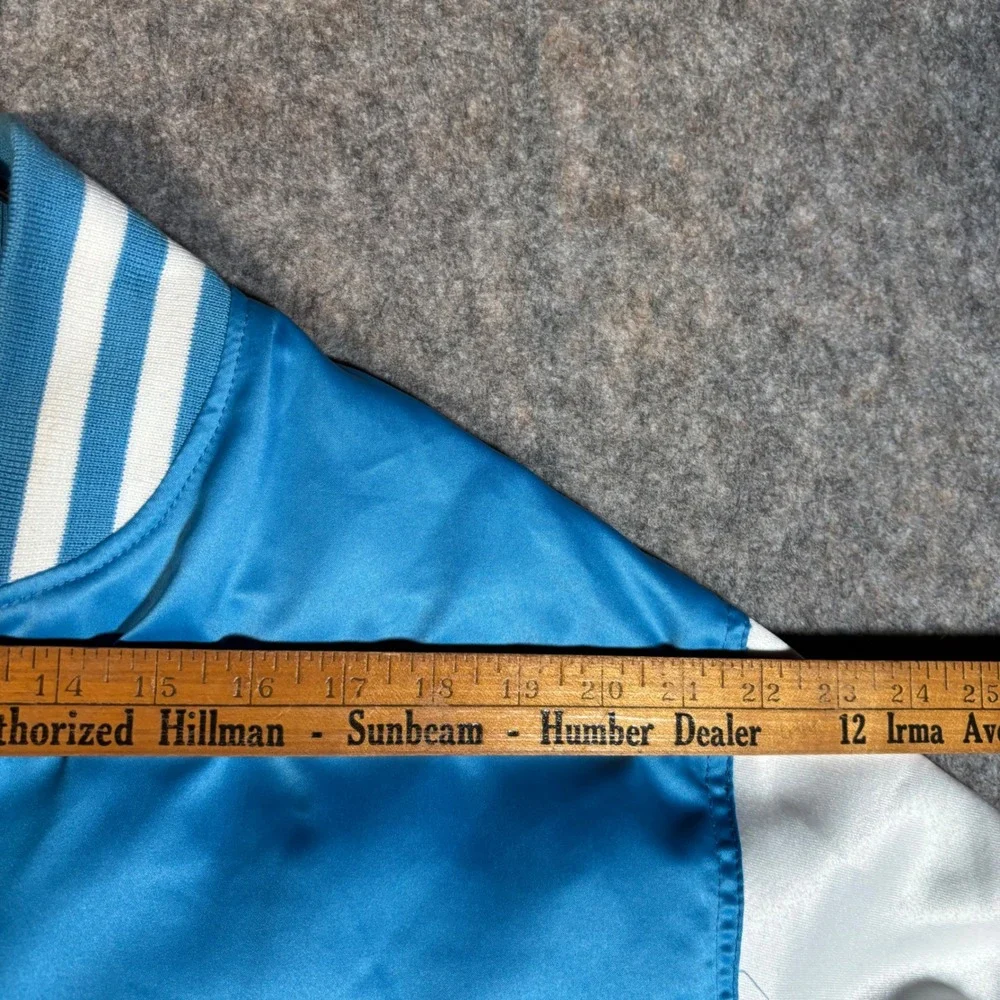 Varsity Base Bomber Jacket Mens XL Blue White Satin Letterman Collegiate Retro
